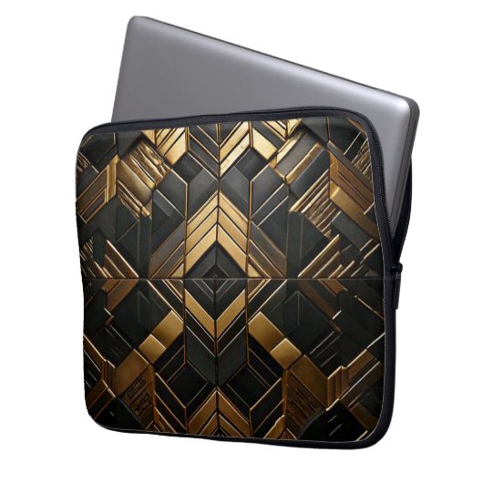 Zwart Goud Retro Laptop Sleeve (Voorkant Links)