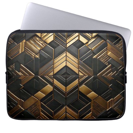Zwart Goud Retro Laptop Sleeve (Voorkant)