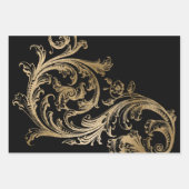 Zwart Goud Rococo Barok Swirl Inpakpapier Vel (Voorkant 2)