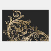 Zwart Goud Rococo Barok Swirl Inpakpapier Vel (Voorkant 3)