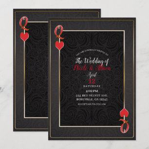 Zwart Goud & Rode Hartendame Elegant Bruiloft Kaart