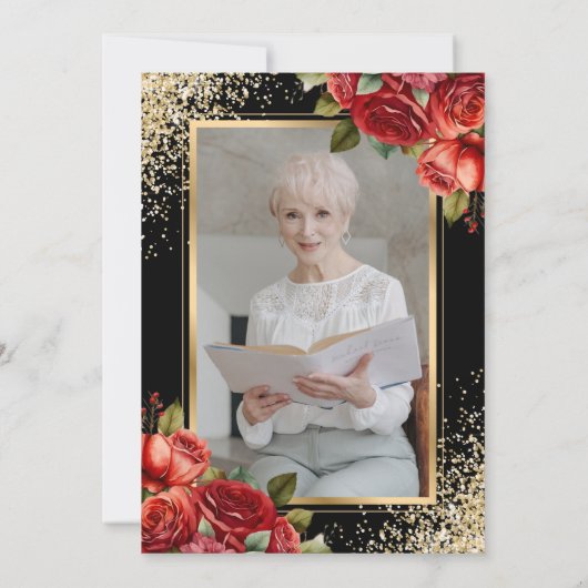 Zwart Goud Rode Rozen Fotoviering van het Leven Kaart (Achterkant)