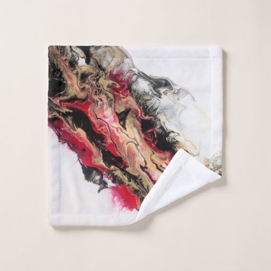 Zwart Goud Rood Abstract Grens op Wit Bad Handdoek (Wasdoekje)