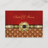 Zwart goud rood damast "tafel nummer" bruiloft plaatskaartje (Achterkant)