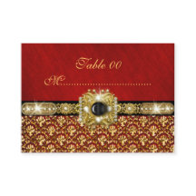 Zwart goud rood damast "tafel nummer" bruiloft