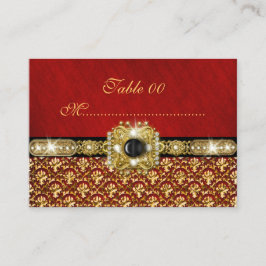 Zwart goud rood damast "tafel nummer" bruiloft plaatskaartje
