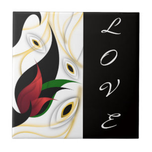 Zwart, Goud, Rood & Groen Abstract Sierkunst Tegeltje