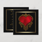 Zwart Goud Rood Hart Trouwen Kaart (Voorkant / Achterkant)
