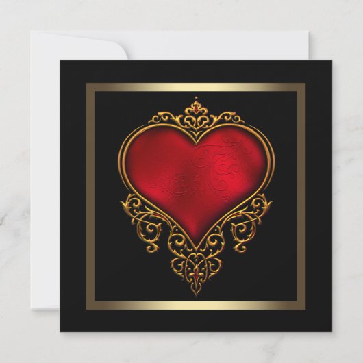 Zwart Goud Rood Hart Trouwen Kaart (Voorkant)