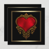Zwart Goud Rood Hart Wedding Kaart (Voorkant / Achterkant)