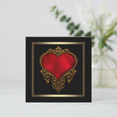 Zwart Goud Rood Hart Wedding Kaart (Staand voorkant)
