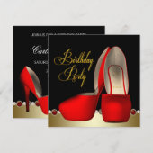 Zwart Goud Rood Hoge Hak Schoenen Verjaardagsfeest Kaart (Voorkant / Achterkant)