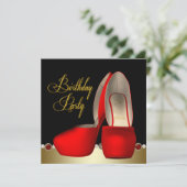 Zwart Goud Rood Hoge Hak Schoenen Verjaardagsfeest Kaart (Staand voorkant)