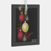 Zwart, Goud & Rood Kerstfeest Glas Ornament (Voorkant Rechts)