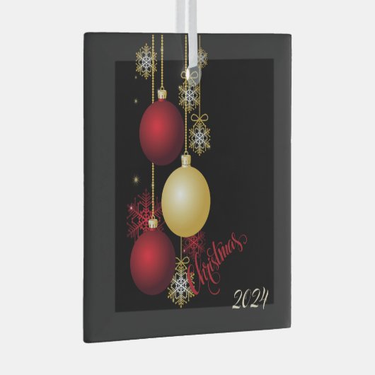 Zwart, Goud & Rood Kerstfeest Glas Ornament (Voorkant Rechts)