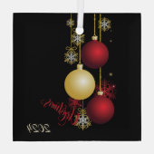 Zwart, Goud & Rood Kerstfeest Glas Ornament (Achterkant)