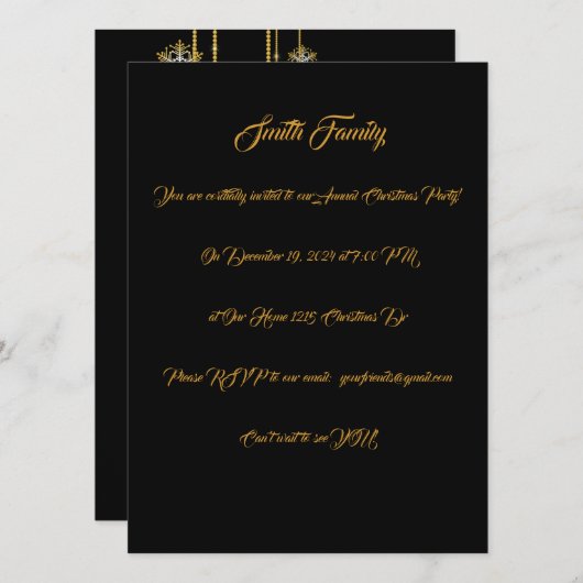 Zwart, Goud & Rood Kerstfeest Kaart (Voorkant / Achterkant)