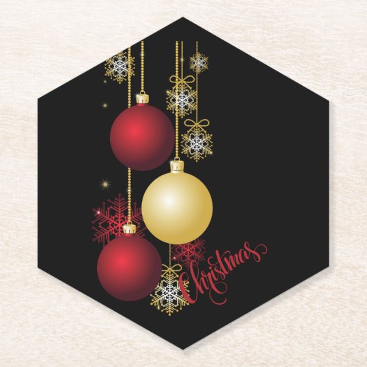 Zwart, Goud & Rood Kerstfeest Kartonnen Onderzetters (Voorkant)