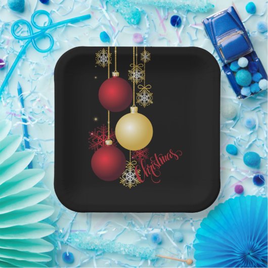 Zwart, Goud & Rood Kerstfeest Papieren Bordje (Feest)