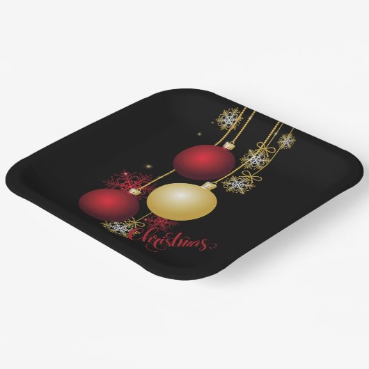 Zwart, Goud & Rood Kerstfeest Papieren Bordje (Gebogen)