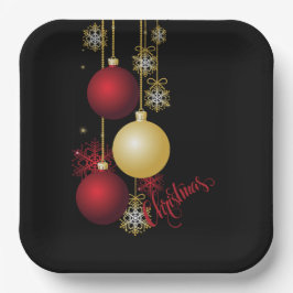 Zwart, Goud & Rood Kerstfeest Papieren Bordje