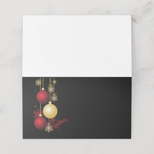 Zwart, Goud & Rood Kerstfeest Plaatskaartje (Buitenkant ongevouwen)