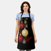 Zwart, Goud & Rood Kerstfeest Schort (Gedragen)