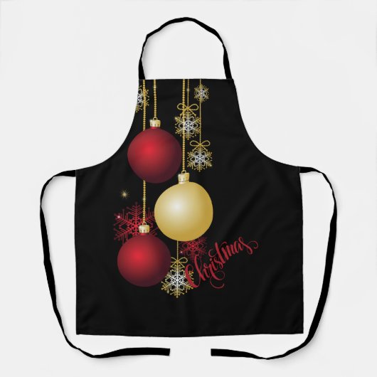 Zwart, Goud & Rood Kerstfeest Schort (Voorkant)