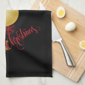 Zwart, Goud & Rood Kerstfeest Theedoek (Quarter Fold)