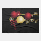 Zwart, Goud & Rood Kerstfeest Theedoek (Horizontaal)