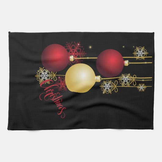 Zwart, Goud & Rood Kerstfeest Theedoek (Horizontaal)