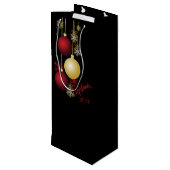 Zwart, Goud & Rood Kerstfeest Wijn Cadeautas (Achterkant Gekanteld)