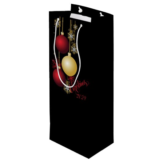 Zwart, Goud & Rood Kerstfeest Wijn Cadeautas (Achterkant Gekanteld)