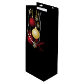 Zwart, Goud & Rood Kerstfeest Wijn Cadeautas (Voorkant Gekanteld)