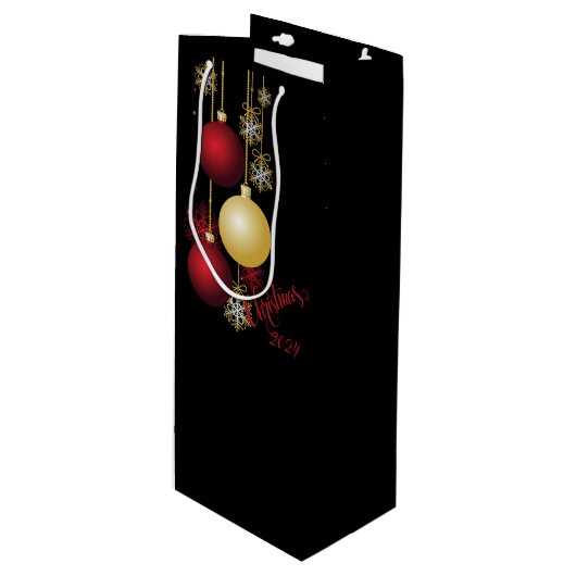 Zwart, Goud & Rood Kerstfeest Wijn Cadeautas (Voorkant Gekanteld)