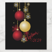 Zwart, Goud & Rood Kerstfeest Wijn Etiket (Enkel label)
