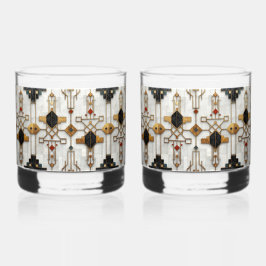 Zwart Goud Rood Modern Geometrisch Patroon Whisky Glas