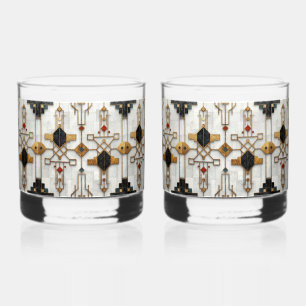 Zwart Goud Rood Modern Geometrisch Patroon Whisky Glas