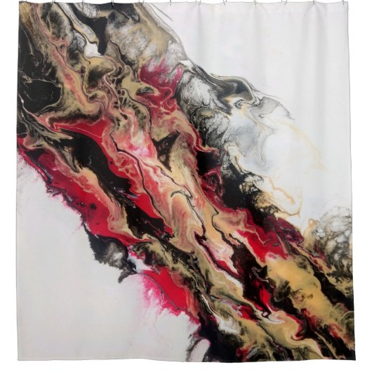 Zwart Goud Rood Negatieve Ruimte Abstract Douchegordijn (Voorkant)