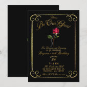 Zwart & Goud Rood Rose Schoonheid Sweet 16 Verjaar Kaart (Voorkant / Achterkant)