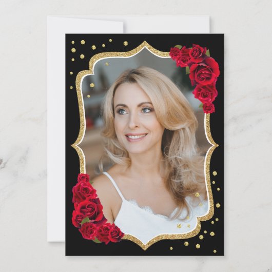 Zwart Goud Rood Rozen Foto 50e Verjaardag Kaart (Achterkant)