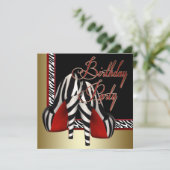 Zwart Goud Rood Zebra High Heels Verjaardagsfeest Kaart (Staand voorkant)