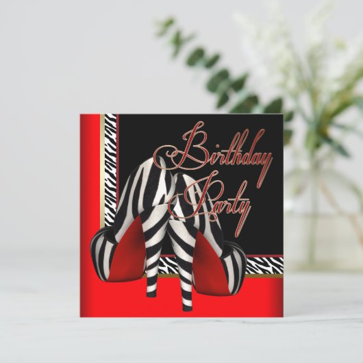 Zwart Goud Rood Zebra High Heels Verjaardagsfeest Kaart (Staand voorkant)