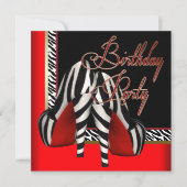 Zwart Goud Rood Zebra High Heels Verjaardagsfeest Kaart (Voorkant)