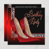 Zwart Goud Rood Zebra High Heels Verjaardagsfeest Kaart (Voorkant / Achterkant)