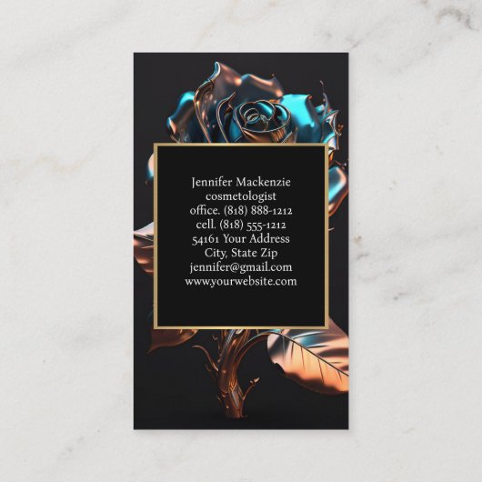 Zwart Goud Roos AI Gegenereerde Rozen Visitekaartje (Achterkant)