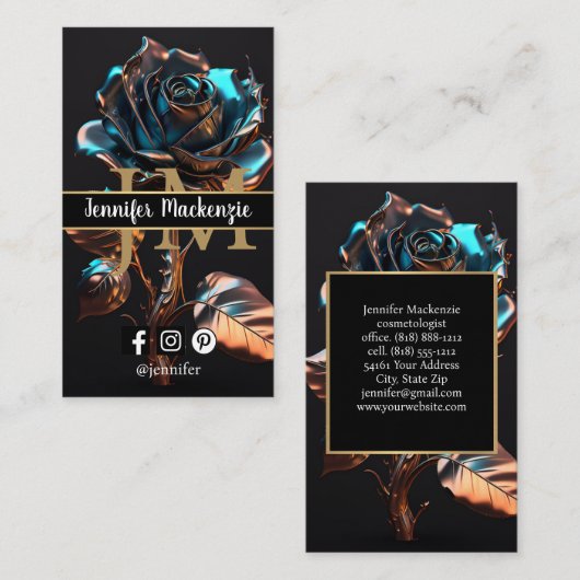 Zwart Goud Roos AI Gegenereerde Rozen Visitekaartje (Voorkant / Achterkant)