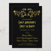 Zwart Goud Roos Glamour Theme Sweet 16 Verjaardag Kaart (Voorkant / Achterkant)
