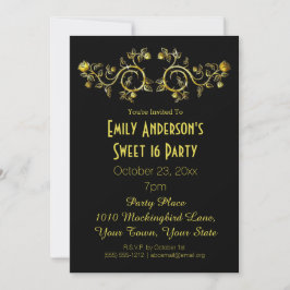Zwart Goud Roos Glamour Theme Sweet 16 Verjaardag Kaart