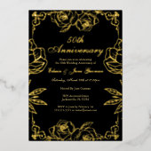 Zwart Goud Roos Tuin 50ste bruiloft Jubileum Folie Uitnodiging (Voorkant)